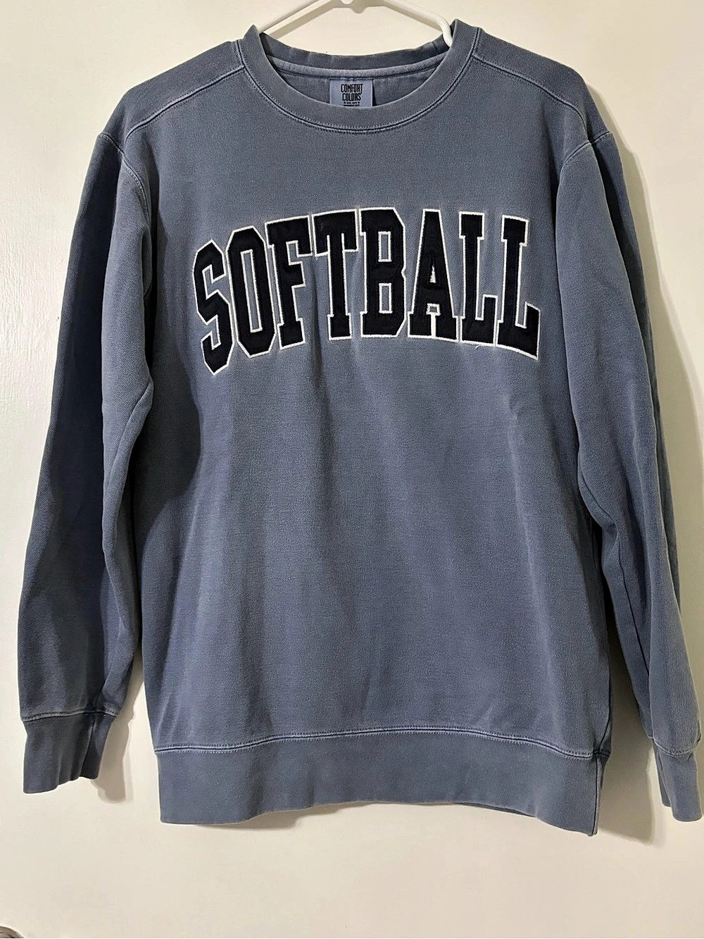 Comfort Colors Ring Spun Crewneck Sweatshirt Softball Blue Small